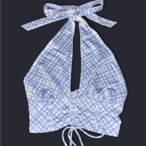 Blue & White Plaid Halter Top - 2